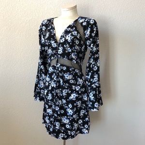 NWOT Sugar+Lips navy floral with mesh dress